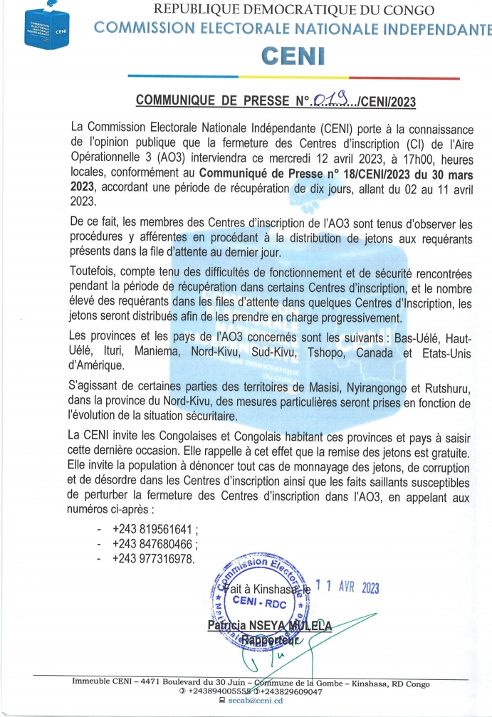 Communiqué de la CENI 