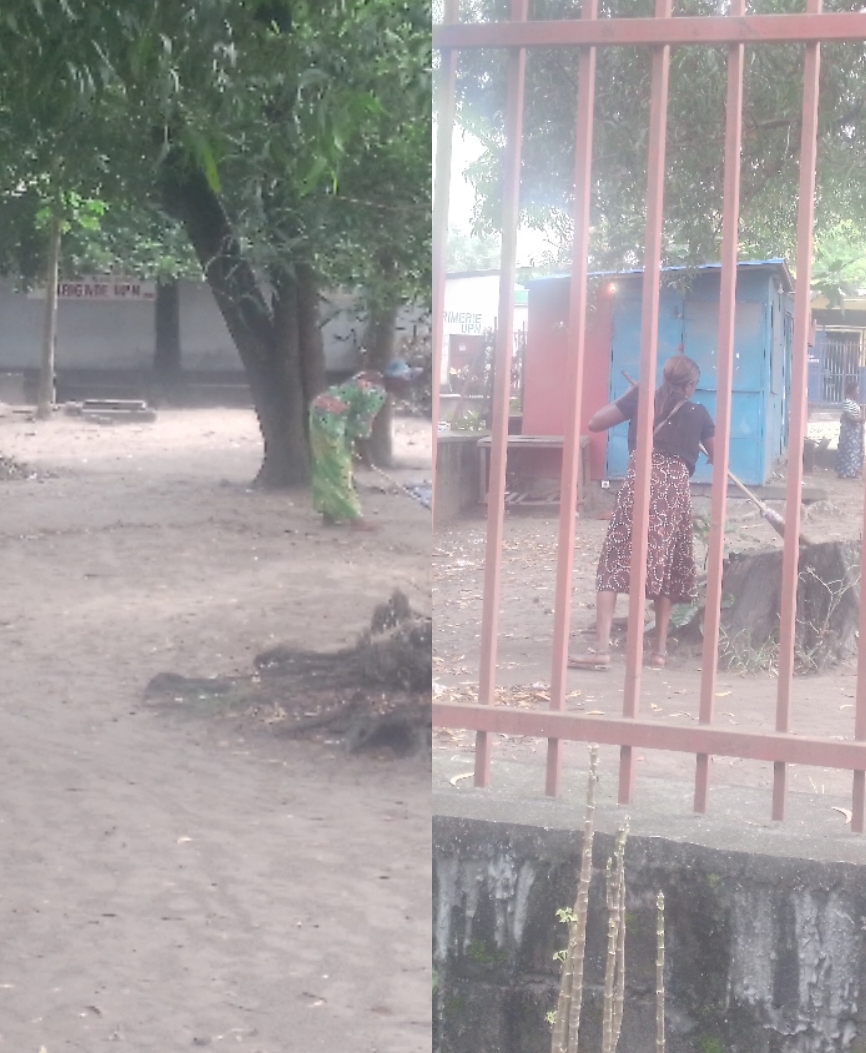 Les femmes entrain de nettoyer l'enceinte de l'université. 