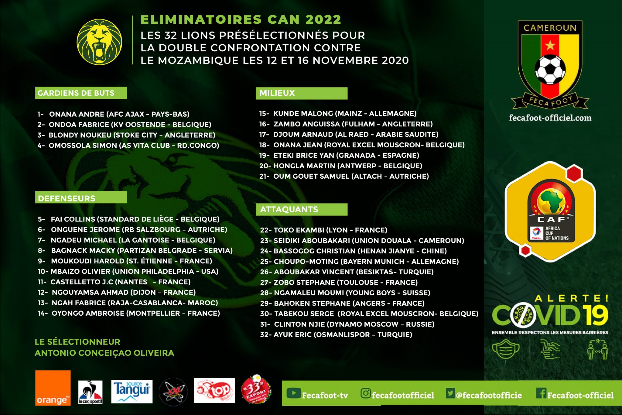 la pré-sélection camerounaise 