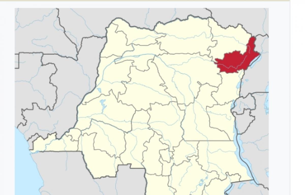La carte de la RDC, localisation de l'Ituri en rouge. Wikipédia