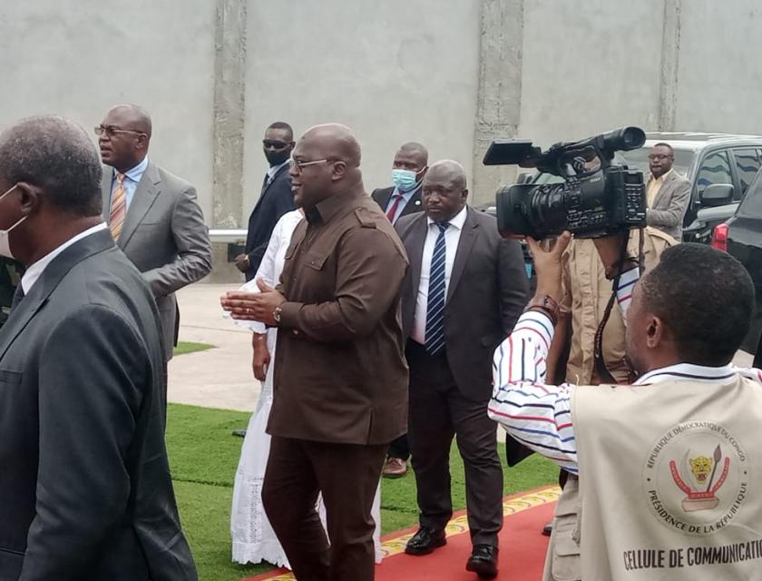 Le President de la République, Félix Tshisekedi lors de l'inauguration de l'usine de recyclage des bouteilles en plastique OK Plast à Kinshasa, jeudi 14 avril 2022.