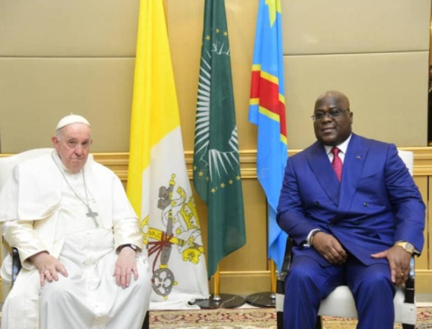 Le Président de la République, Félix Antoine Tshisekedi et le pape François au Palais de la nation, mardi 31 janvier 2023. 