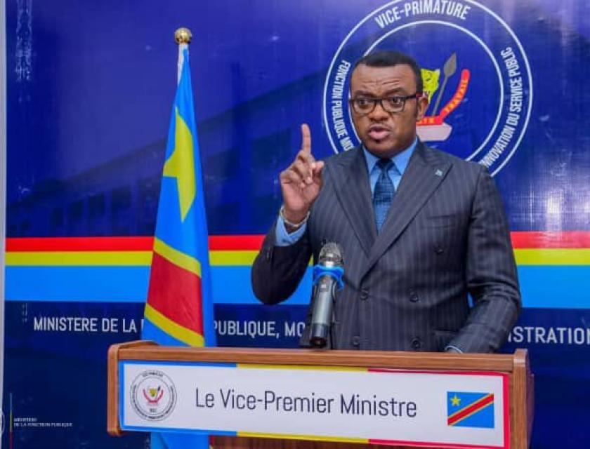 Point de presse du ministre de la fonction publique, LIHAU EBUA Jean-Pierre, photo by cellule communication, 2023. 