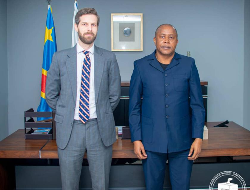 Denis Kadima et Quentin Teisseire après l'échange sur le processus électoral en RDC, image prise de la CENI 
