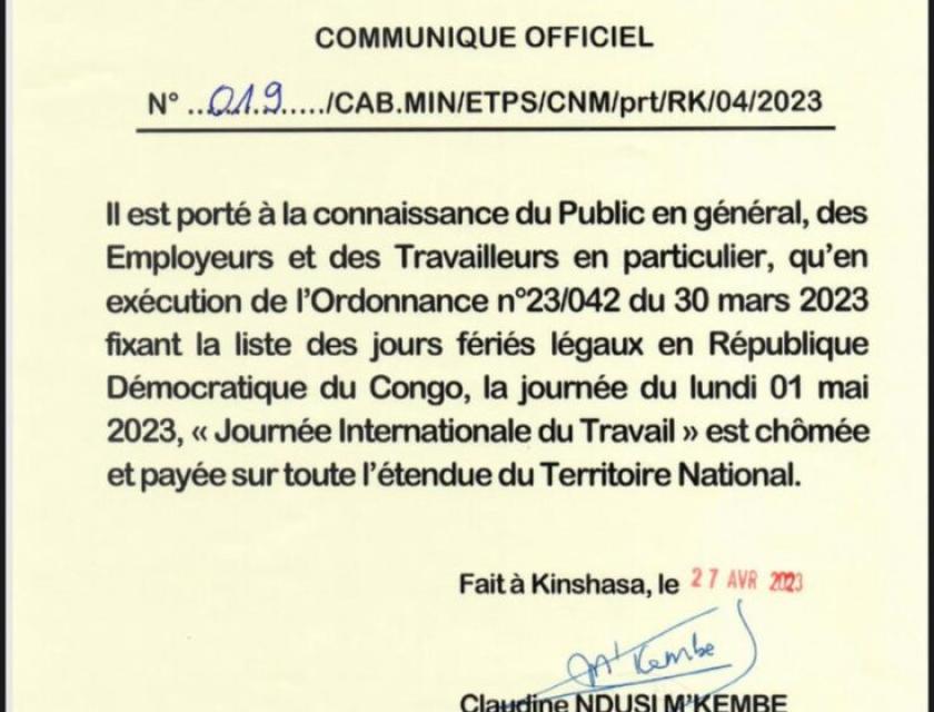 01 mai journée chômée et payée 