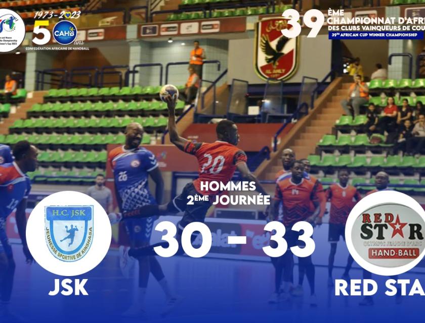 𝟯𝟵𝗲 𝗖𝗵𝗮𝗺𝗽𝗶𝗼𝗻𝗻𝗮𝘁 𝗱'𝗔𝗳𝗿𝗶𝗾𝘂𝗲 𝗱𝗲𝘀 𝗖𝗹𝘂𝗯𝘀 𝗩𝗮𝗶𝗻𝗾𝘂𝗲𝘂𝗿𝘀 𝗱𝗲 𝗖𝗼𝘂𝗽𝗲, É𝗴𝘆𝗽𝘁𝗲 𝟮𝟬𝟮𝟯, 𝗝𝗼𝘂𝗿 𝟮  𝗚𝗿𝗼𝘂𝗽𝗲 𝗔   𝗖𝗵𝗲𝘇 𝗹𝗲𝘀 𝗛𝗼𝗺𝗺𝗲𝘀,𝗝𝗦𝗞 🇨🇩 -  𝗥𝗲𝗱 𝗦𝘁𝗮𝗿 🇨🇮: 𝟯𝟬-𝟯𝟯 (𝟭𝟱-𝟭𝟱). 