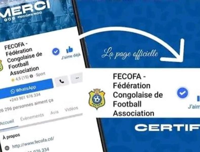 La fausse page de la FECOFA certifiée par Facebook 