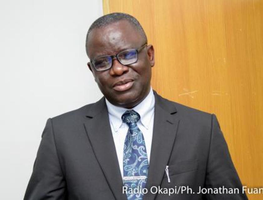 Isidore Kwandja Ngembo, directeur du comité national des jeux de la francophonie en Rdc. Kinshasa, le 19 avril 2023 Radio Okapi.Ph/ Jonathan Fuanani