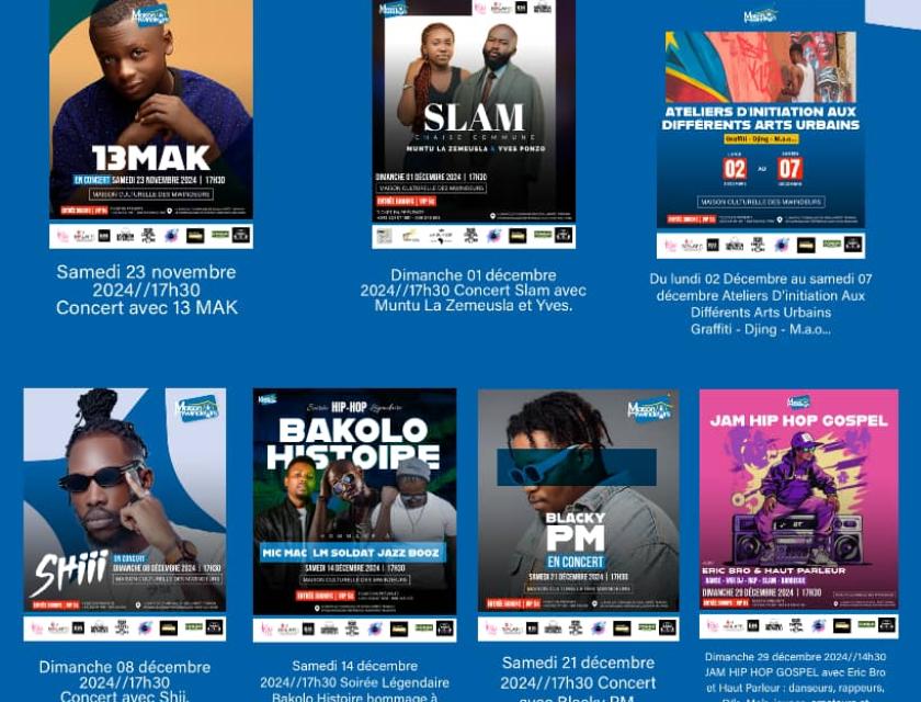Affiche du programme du mois du Hip-hop au centre culturel des Mwindeurs