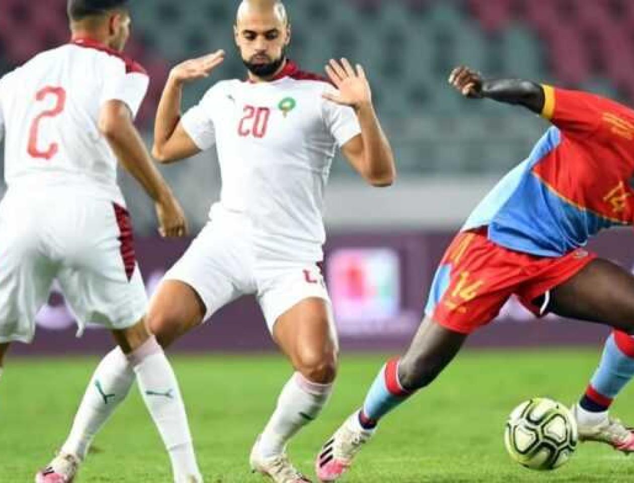 Yoane Wissa lors de son but marqué contre le Maroc en match amical international.