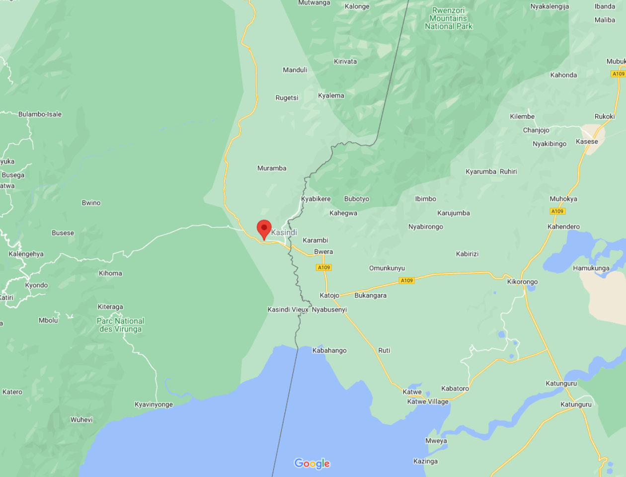 Ville de Kasindi dans le Nord-Kivu, aux frontières de l'Ouganda. Capture d'écran Google Maps.