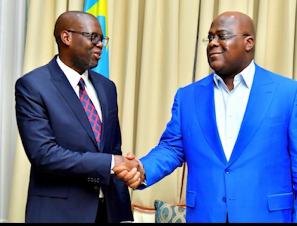 Palais de la nation à Kinshasa, tête-à-tête entre le président de la République, Félix TSHISEKEDI et le gouverneur de la province du Haut-Katanga, Jacques KYABULA, 24 avril 2023.