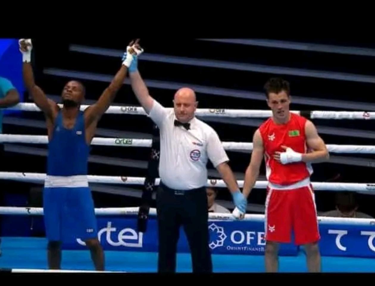 Ouzbékistan, Fiston MBAYA lors de sa victoire face au Turkemen Iman kuliyev, le 04 mai 2023.