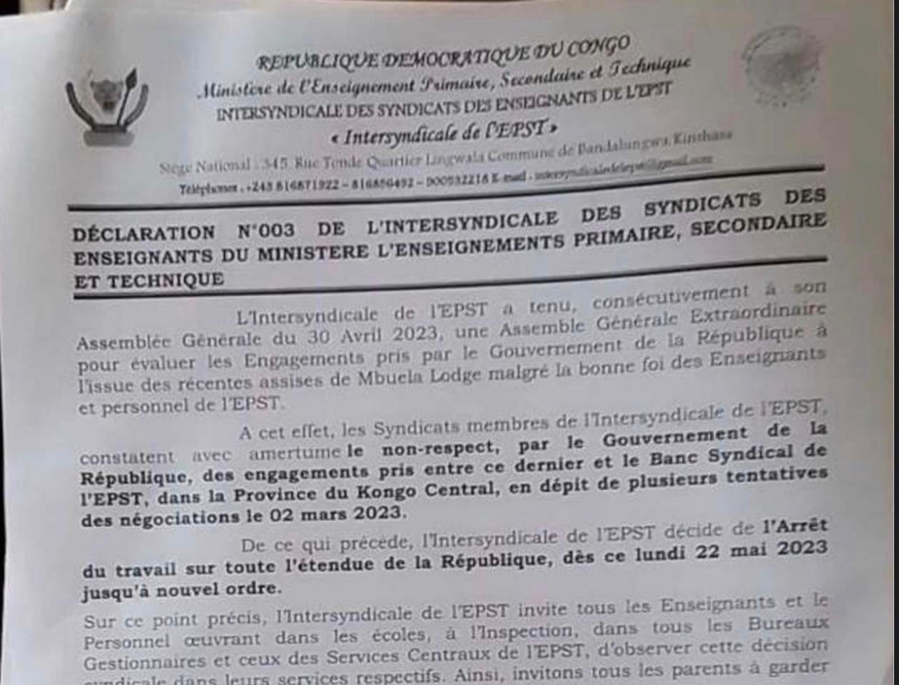 Communiqué de l'intersyndicale sur la grève 