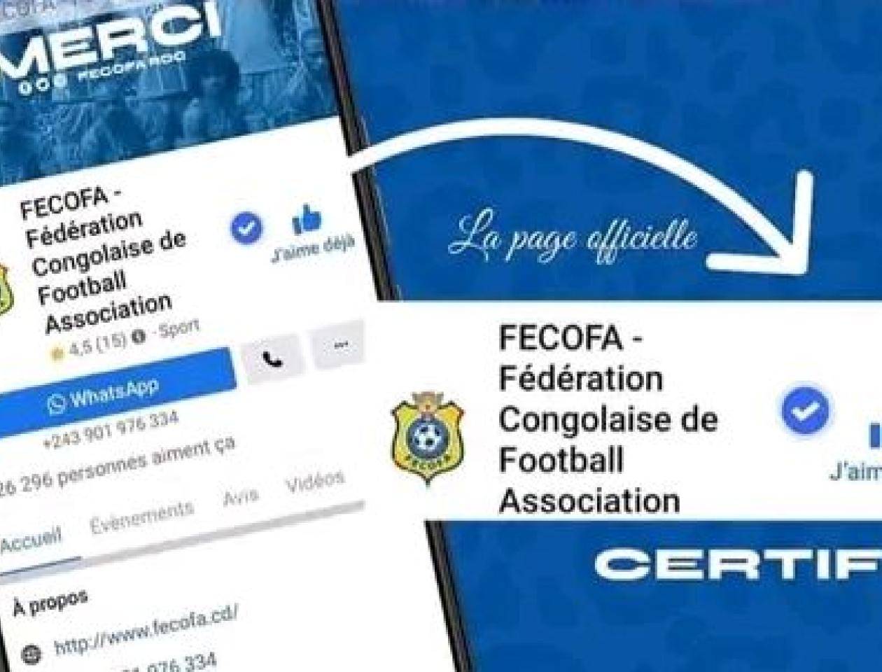 La fausse page de la FECOFA certifiée par Facebook 