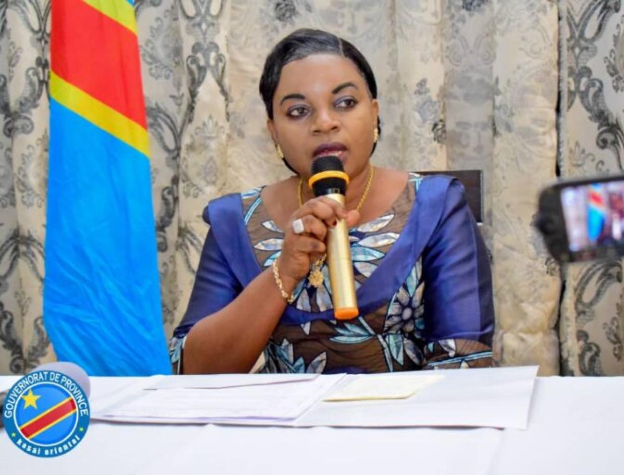 Kasai-Orientale, la salle des réunions de l'hôtel métropole dans la comme de «Kanshi » à Mbuji-Mayi, la ministre près le Président de la République Mme Nana Manuanina, Ph. d'une conférence le 23 août 2022