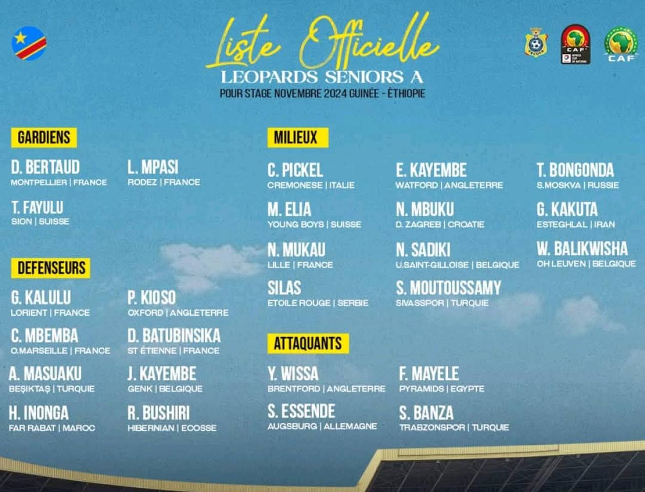 Liste officielle Léopards Seniors A