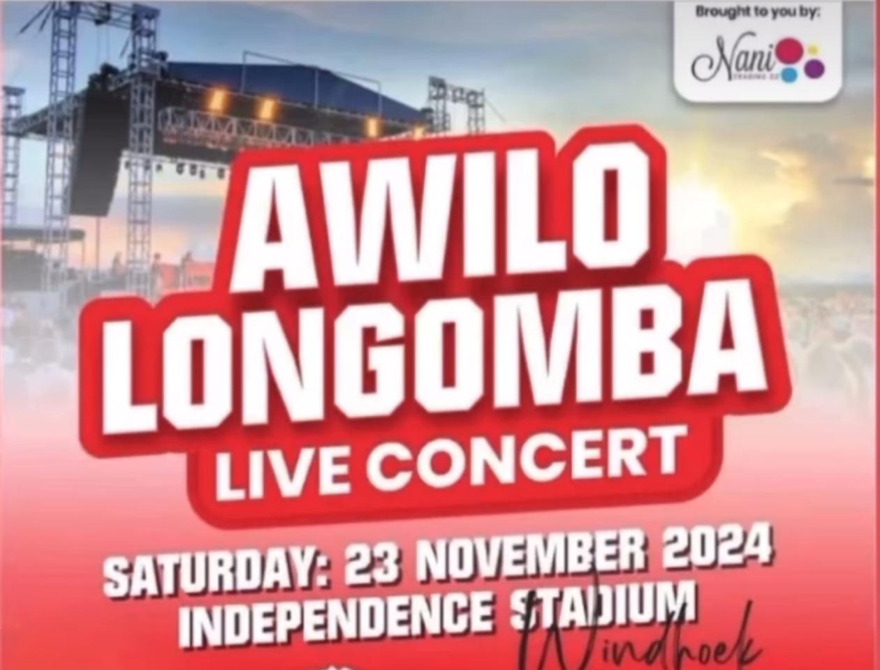 Affiche du concert de l'artiste musicien Awilo Longomba, à Windhoek, Namibie